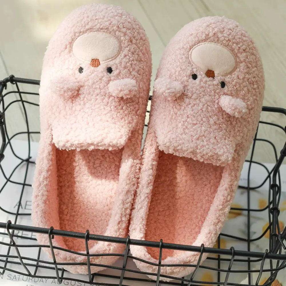 春秋 シーズン 包みヒール ソフトソール かわいい フリース ルームスリッパ 女性用 秋冬 防滑 保温 産後用シューズ ID2289 ピンク / 23xm