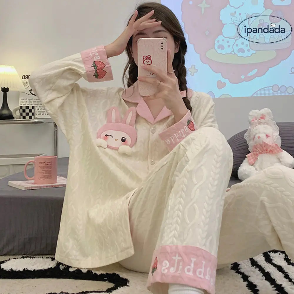 春秋 新作 コットンパジャマ レディース カーディガン 長袖 ロングパンツ 可愛い ルームウェア 2点セット ID3913