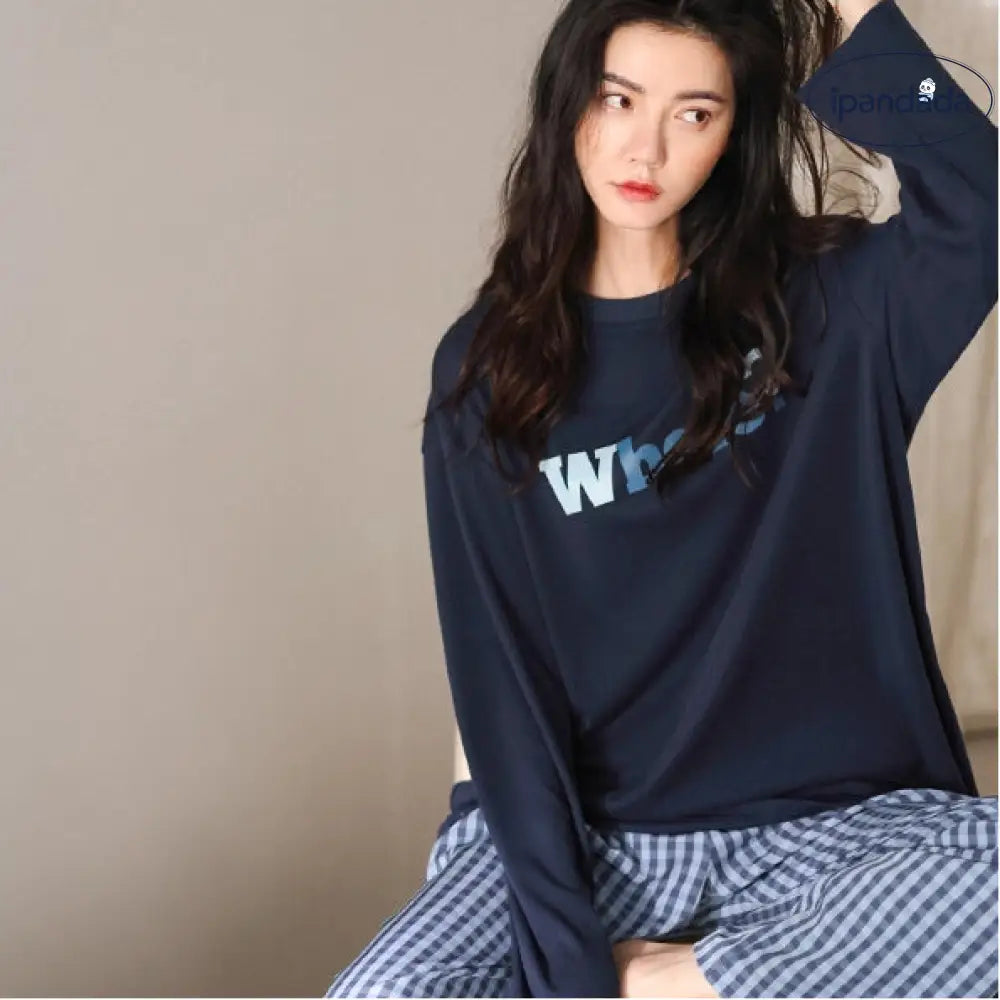 春秋 新作 女性用 パジャマ 柔らかい コットン 長袖 ルームウェア チェック柄 パンツ 大きいサイズ 学生 外出可能 カジュアル セット ID2361