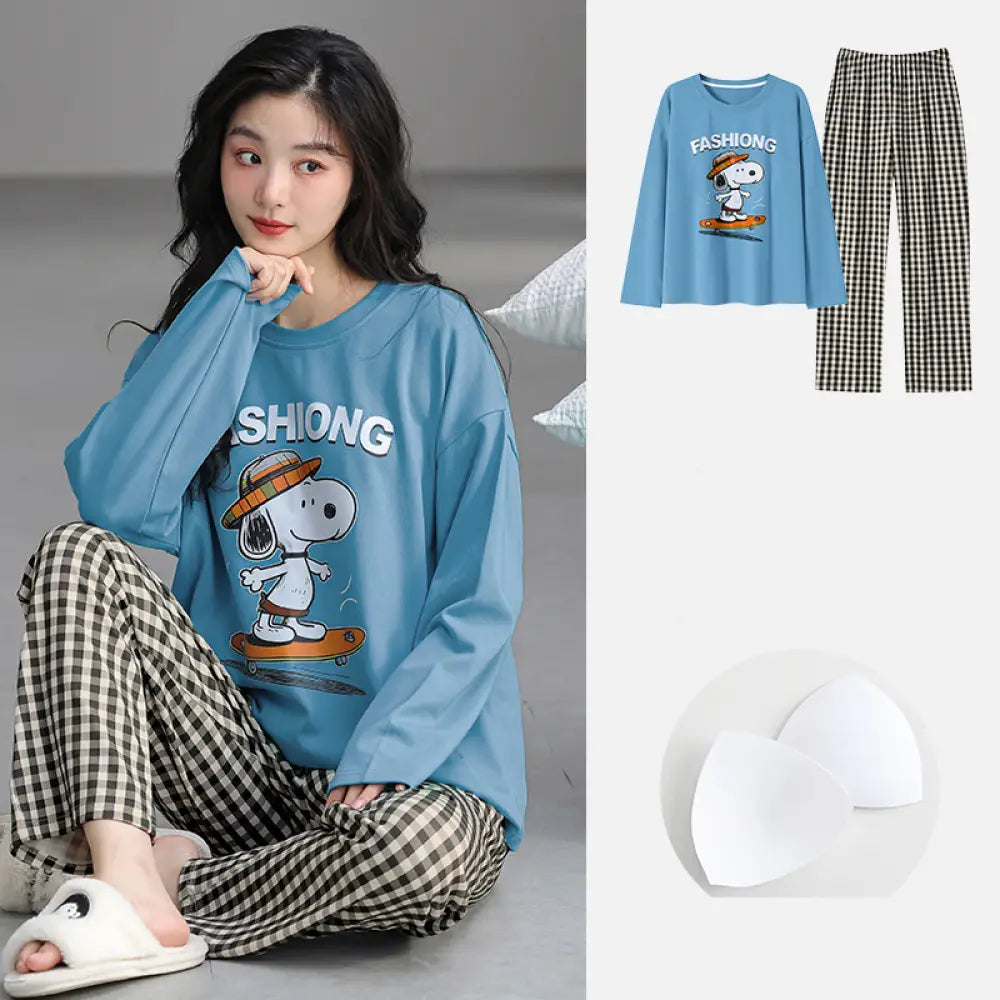 春秋 新作 パッド付き パジャマ レディース カートゥーン かわいい ルームウェア セットアップ ID4468 タイプ① / M