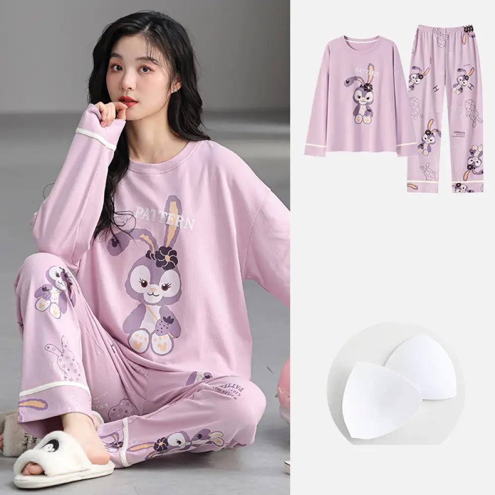 春秋 新作 パッド付き パジャマ レディース カートゥーン かわいい ルームウェア セットアップ ID4468 タイプ② / M