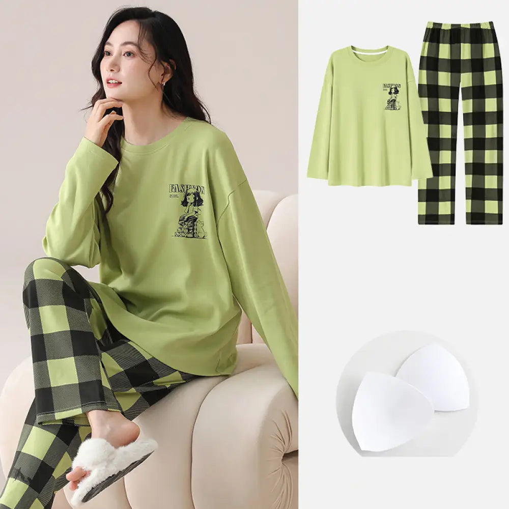 春秋 新作 パッド付き パジャマ レディース カートゥーン かわいい ルームウェア セットアップ ID4468 タイプ③ / M