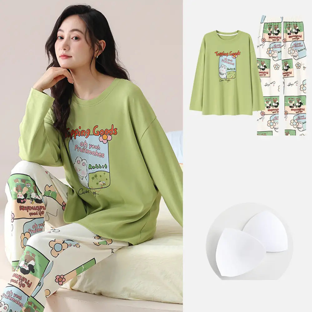 春秋 新作 パッド付き パジャマ レディース カートゥーン かわいい ルームウェア セットアップ ID4468 タイプ④ / M