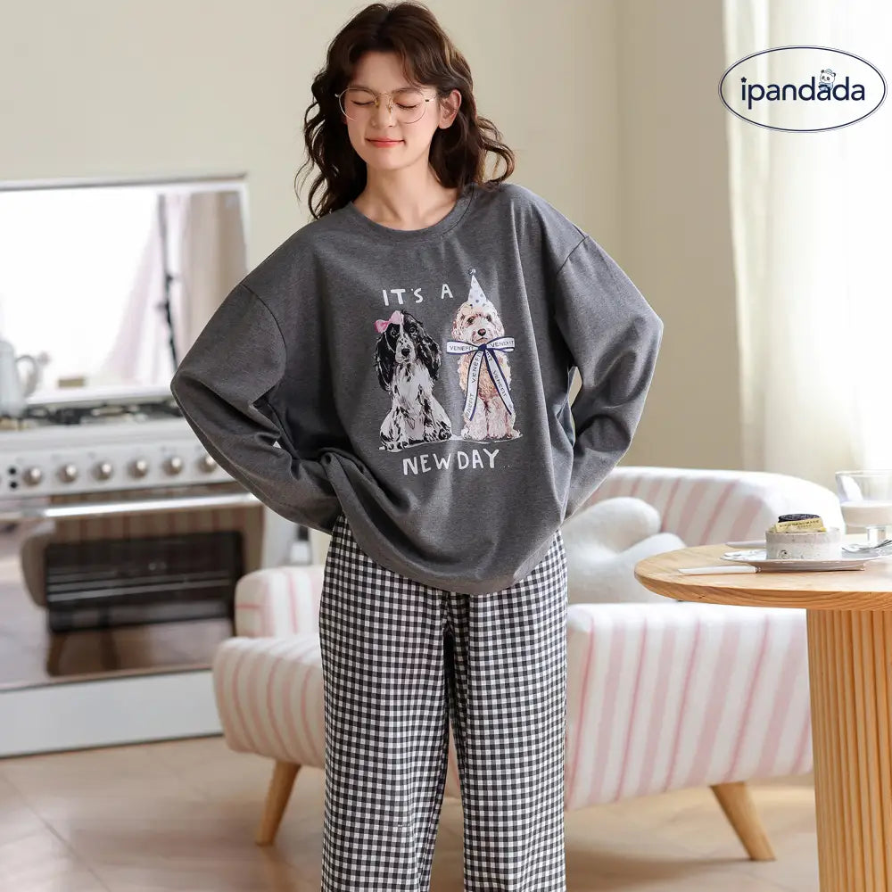 春秋用 純綿 パジャマ レディース 新作 かわいい プリンセス風 長袖 カートゥーン柄 ルームウェア セットアップ 外出可 ID2405