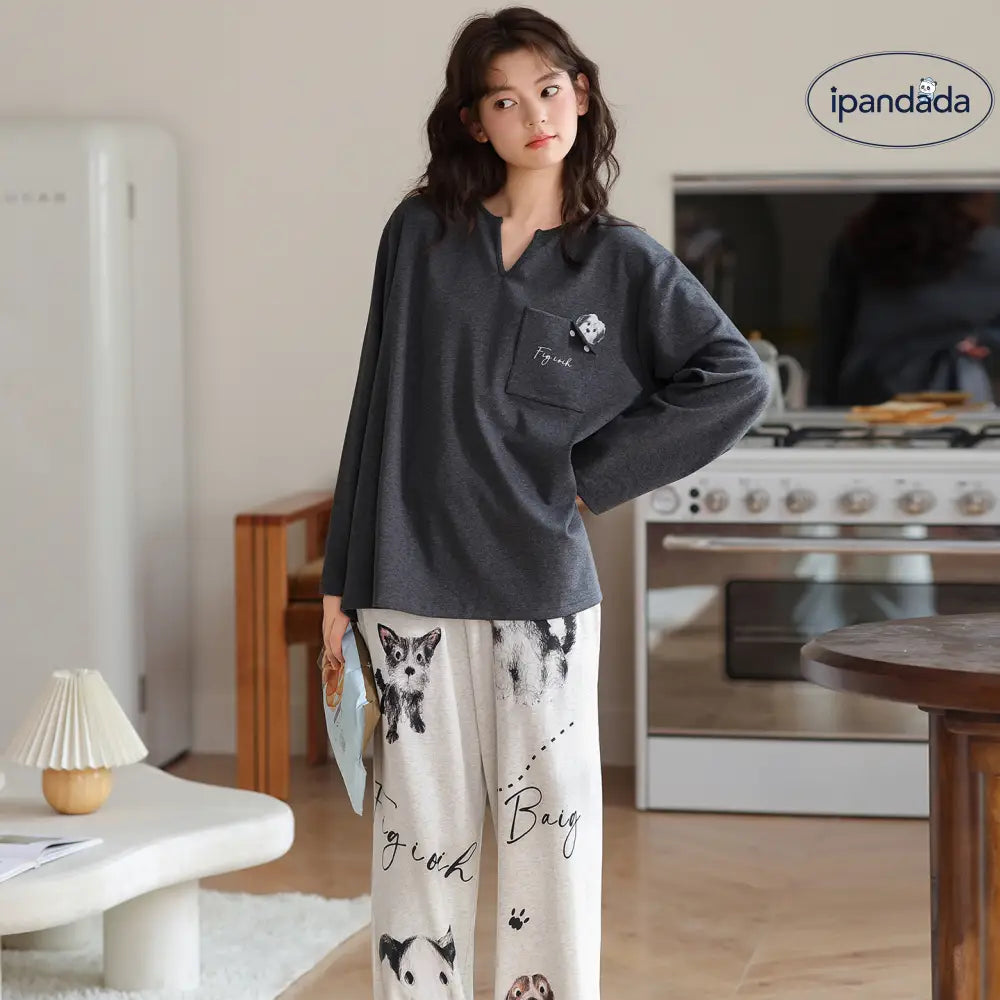 春秋用 純綿 パジャマ レディース 新作 かわいい プリンセス風 長袖 カートゥーン柄 ルームウェア セットアップ 外出可 ID2405