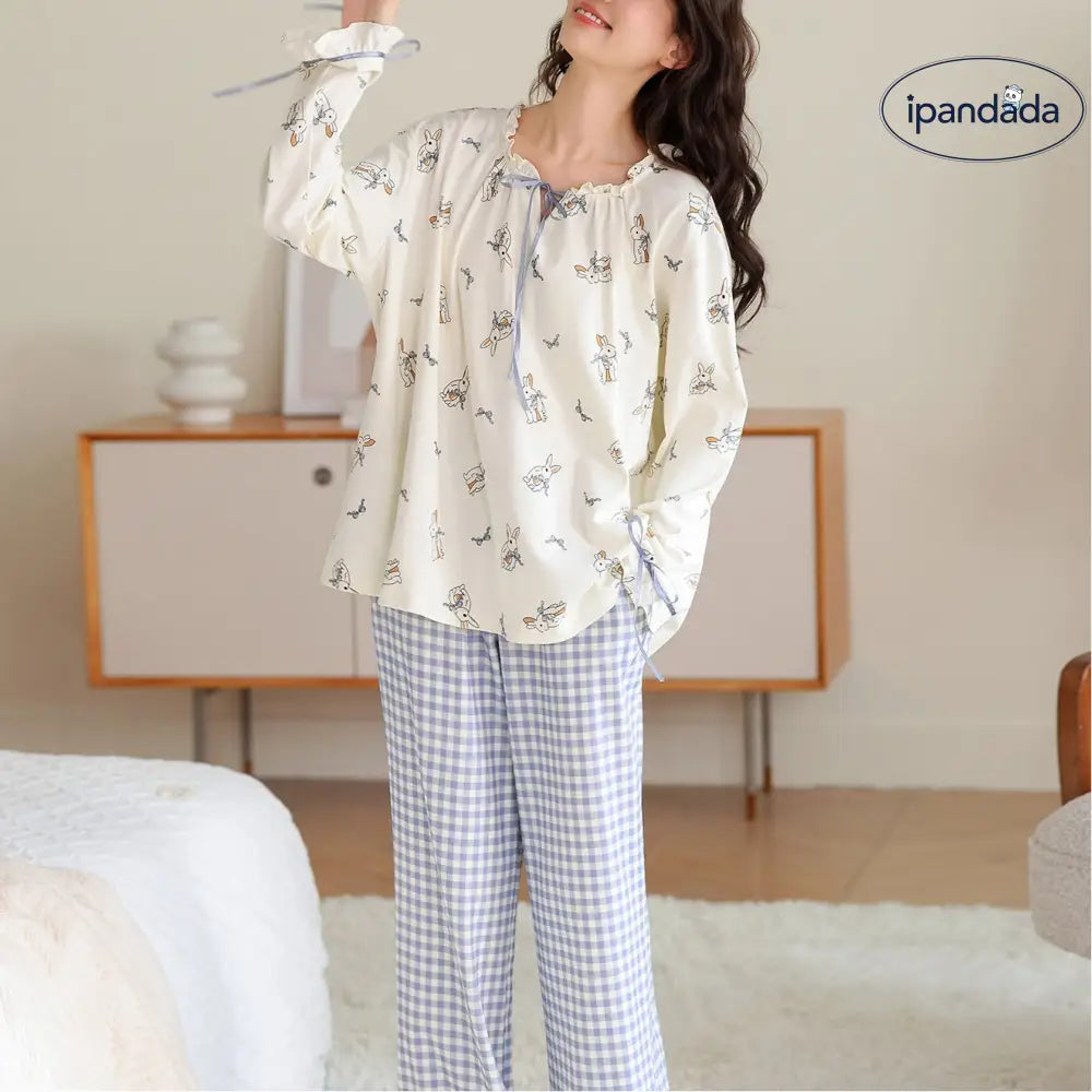 春秋用 純綿 パジャマ レディース 新作 かわいい プリンセス風 長袖 カートゥーン柄 ルームウェア セットアップ 外出可 ID2405