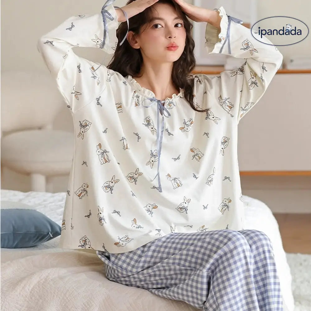 春秋用 純綿 パジャマ レディース 新作 かわいい プリンセス風 長袖 カートゥーン柄 ルームウェア セットアップ 外出可 ID2405