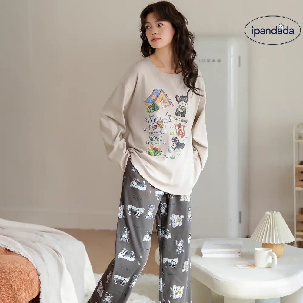 春秋用 純綿 パジャマ レディース 新作 かわいい プリンセス風 長袖 カートゥーン柄 ルームウェア セットアップ 外出可 ID2405