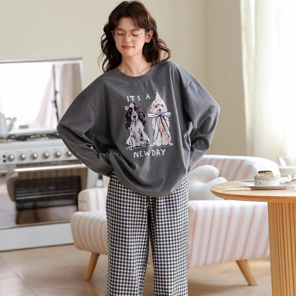 春秋用 純綿 パジャマ レディース 新作 かわいい プリンセス風 長袖 カートゥーン柄 ルームウェア セットアップ 外出可 ID2405 タイプ⑤ / M レディース＞セットアップ