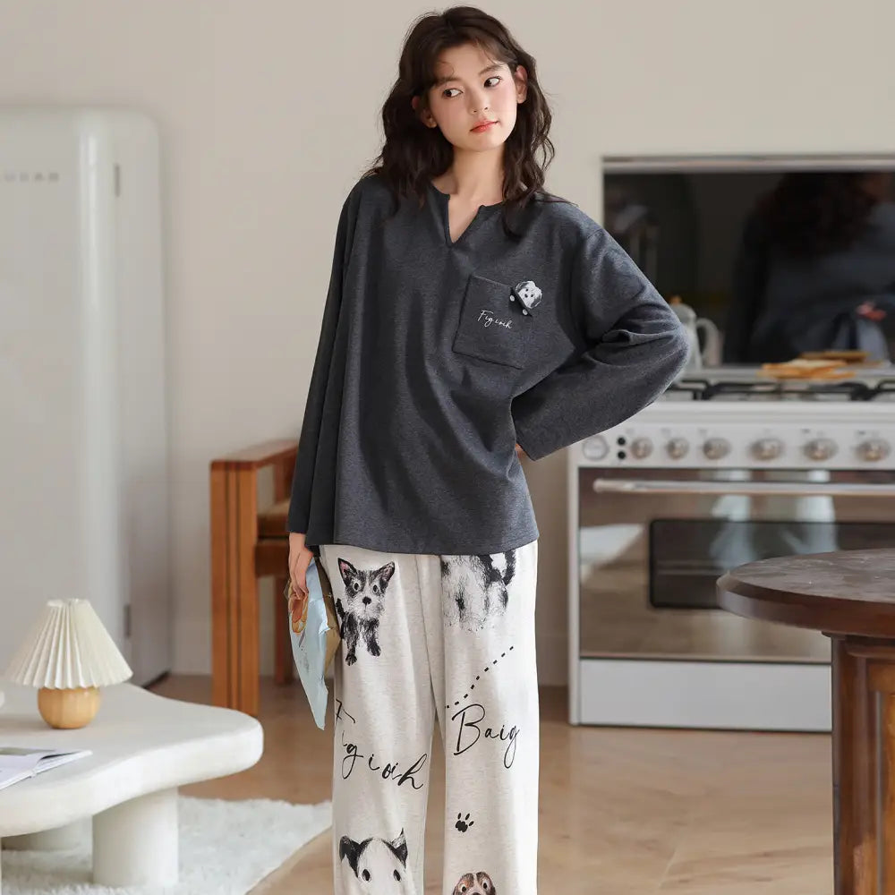 春秋用 純綿 パジャマ レディース 新作 かわいい プリンセス風 長袖 カートゥーン柄 ルームウェア セットアップ 外出可 ID2405 タイプ④ / M レディース＞セットアップ