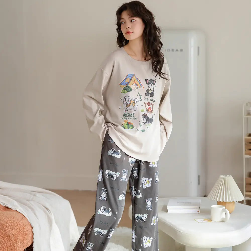 春秋用 純綿 パジャマ レディース 新作 かわいい プリンセス風 長袖 カートゥーン柄 ルームウェア セットアップ 外出可 ID2405 タイプ⑦ / M レディース＞セットアップ