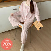 春秋用 女 レディース ピンク チェック 花柄 パジャマ 可愛らしい 長袖 秋 ルームウェアセット ガーゼ 部屋着 ゆったり ID2135