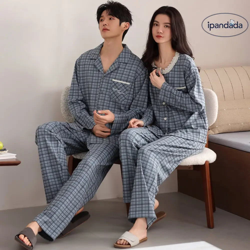 春秋用 ペア パジャマ 前開き カーディガン 長袖 パジャマセット シンプル 綿 ルームウェア ペア おしゃれ カップル 結婚祝い プレゼント お揃い ID4740