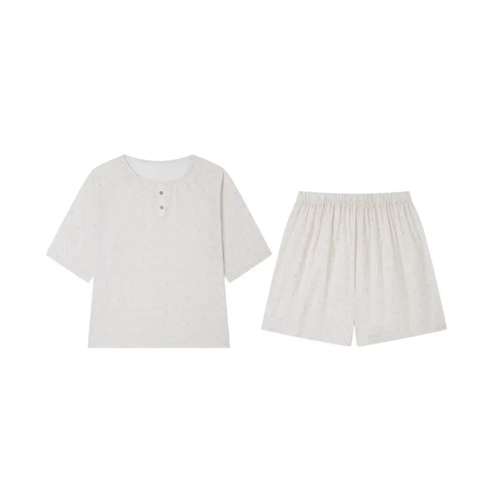 ID1151 春夏季 コットン100% 女性用 新作 ボタン付き ルーズフィット 半袖 ショートパンツ セット カジュアル 肌触り良い プリント 外出用 パジャマ シンプルデザイン リラックス 涼感 吸汗速乾 タイプ③ / M