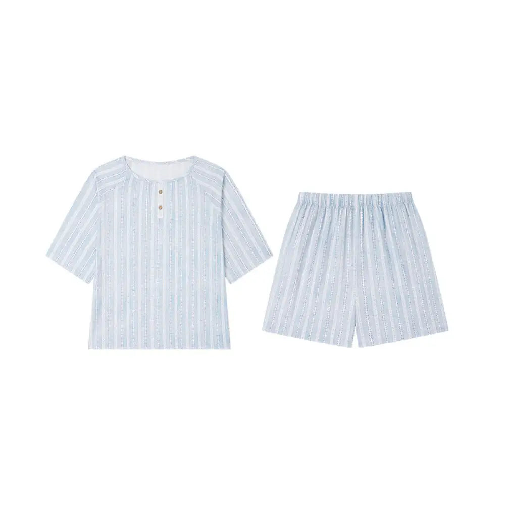 ID1151 春夏季 コットン100% 女性用 新作 ボタン付き ルーズフィット 半袖 ショートパンツ セット カジュアル 肌触り良い プリント 外出用 パジャマ シンプルデザイン リラックス 涼感 吸汗速乾 タイプ① / M