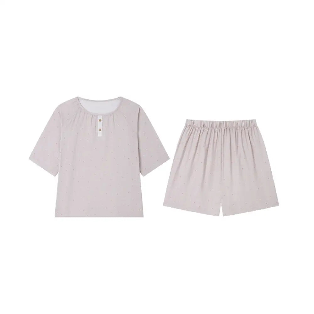 ID1151 春夏季 コットン100% 女性用 新作 ボタン付き ルーズフィット 半袖 ショートパンツ セット カジュアル 肌触り良い プリント 外出用 パジャマ シンプルデザイン リラックス 涼感 吸汗速乾 タイプ② / M