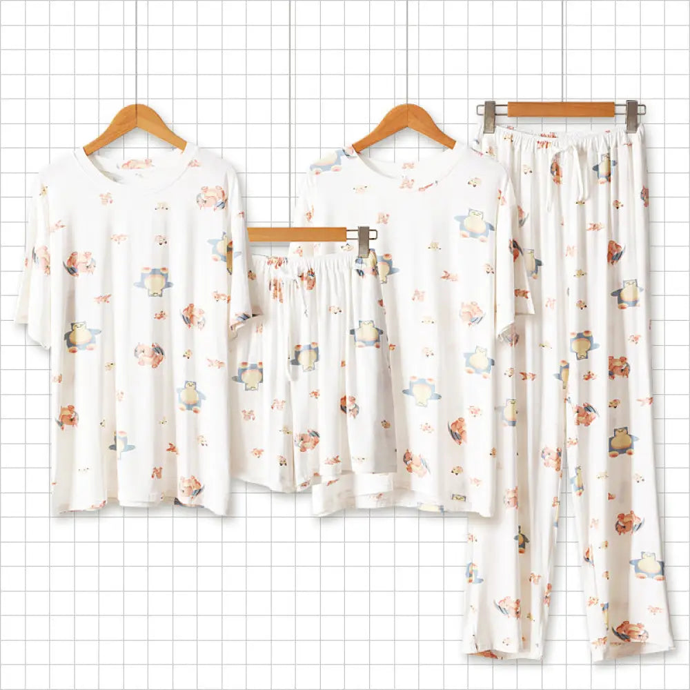 ID1507 春 夏 可愛い 日本風 モダール パジャマセット レディース 半袖 ショートパンツ ロングパンツ ゆったり ルームウェア 2点セット