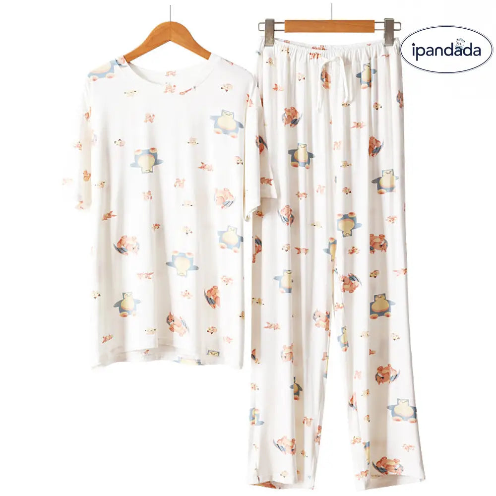 ID1507 春 夏 可愛い 日本風 モダール パジャマセット レディース 半袖 ショートパンツ ロングパンツ ゆったり ルームウェア 2点セット タイプ② / フリー レディース>セットアップ