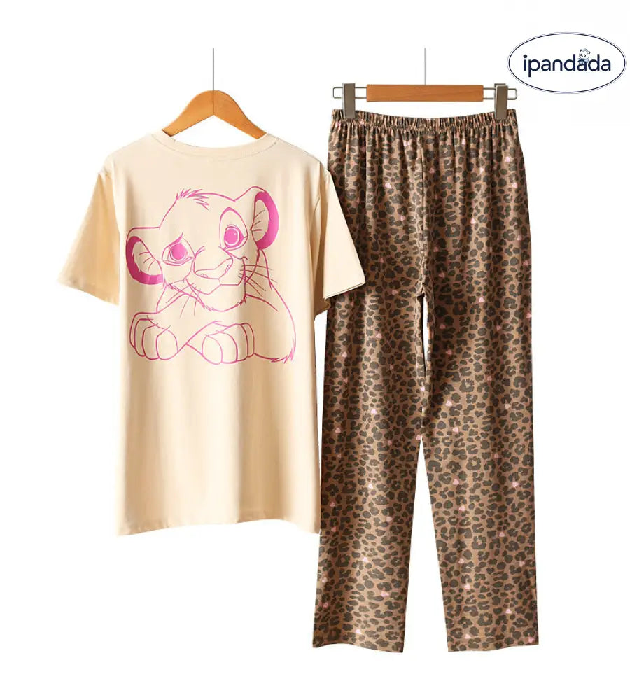 春夏 レディース パジャマ 半袖 ロングパンツ セット カートゥーン ライオンキング シンバ ヒョウ柄 ルームウェア ID4703