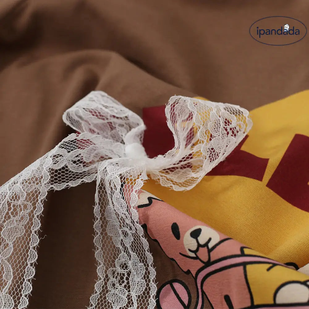 春夏新作 カートゥーン KT猫柄 半袖 ロングパンツ パジャマ フリルレース ルームウェアセット ID4652