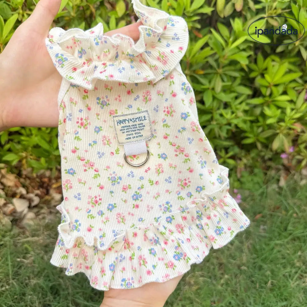 ID1341 春夏用 ペット服 犬猫兼用 フローラルプリント プリンセスドレス ビション用 薄手軽量 通気性抜群 UVカット 洗える おしゃれ かわいい