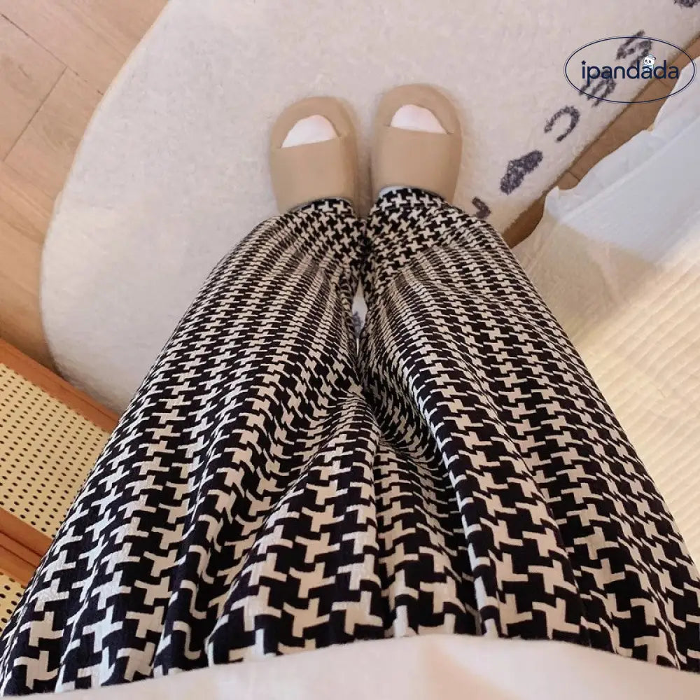 ID605 春夏用 千鳥格子 レディース パジャマパンツ 長丈 韓国風 ビッグサイズ ルームウェア 外出可 おしゃれ レディース＞ボトムス