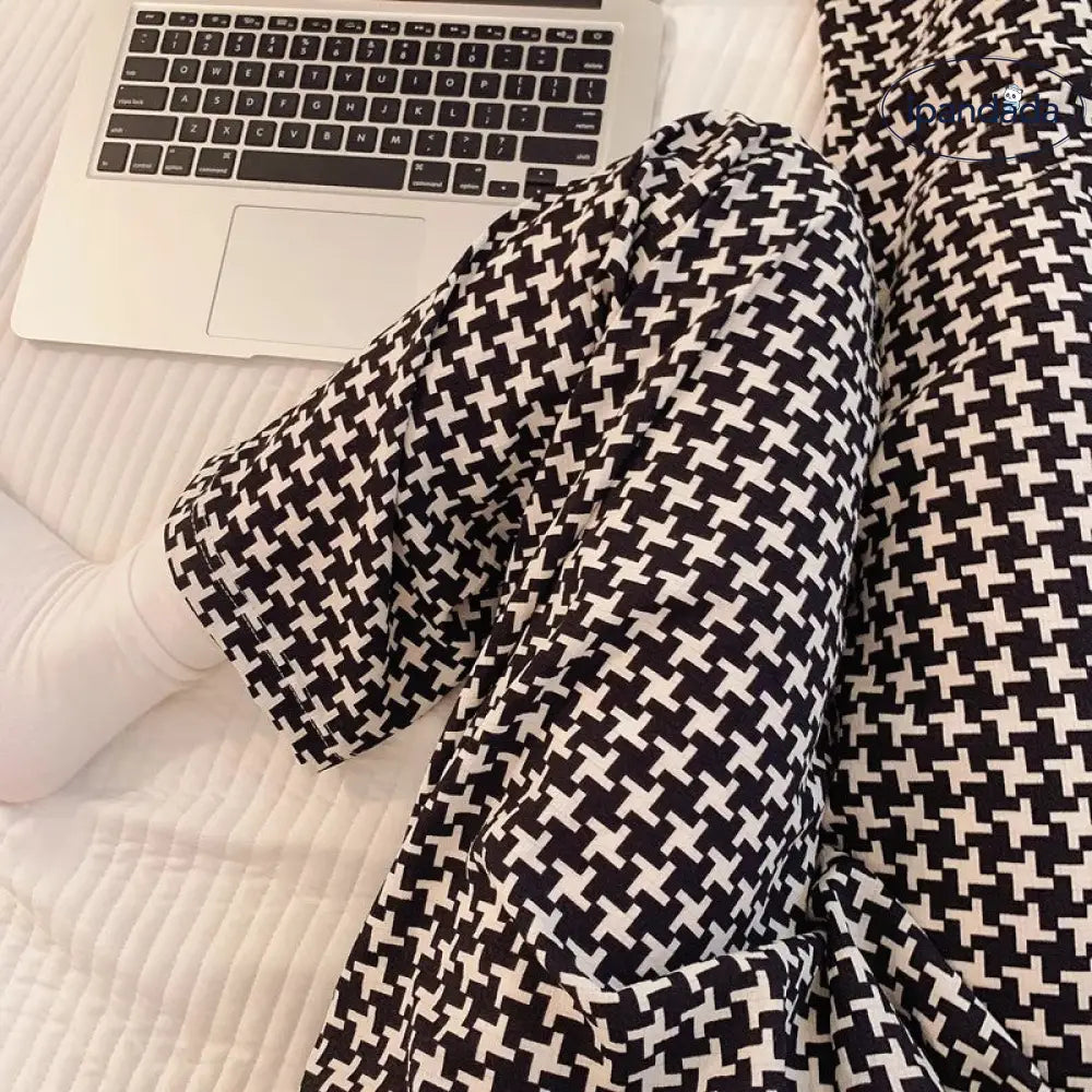 ID605 春夏用 千鳥格子 レディース パジャマパンツ 長丈 韓国風 ビッグサイズ ルームウェア 外出可 おしゃれ レディース＞ボトムス