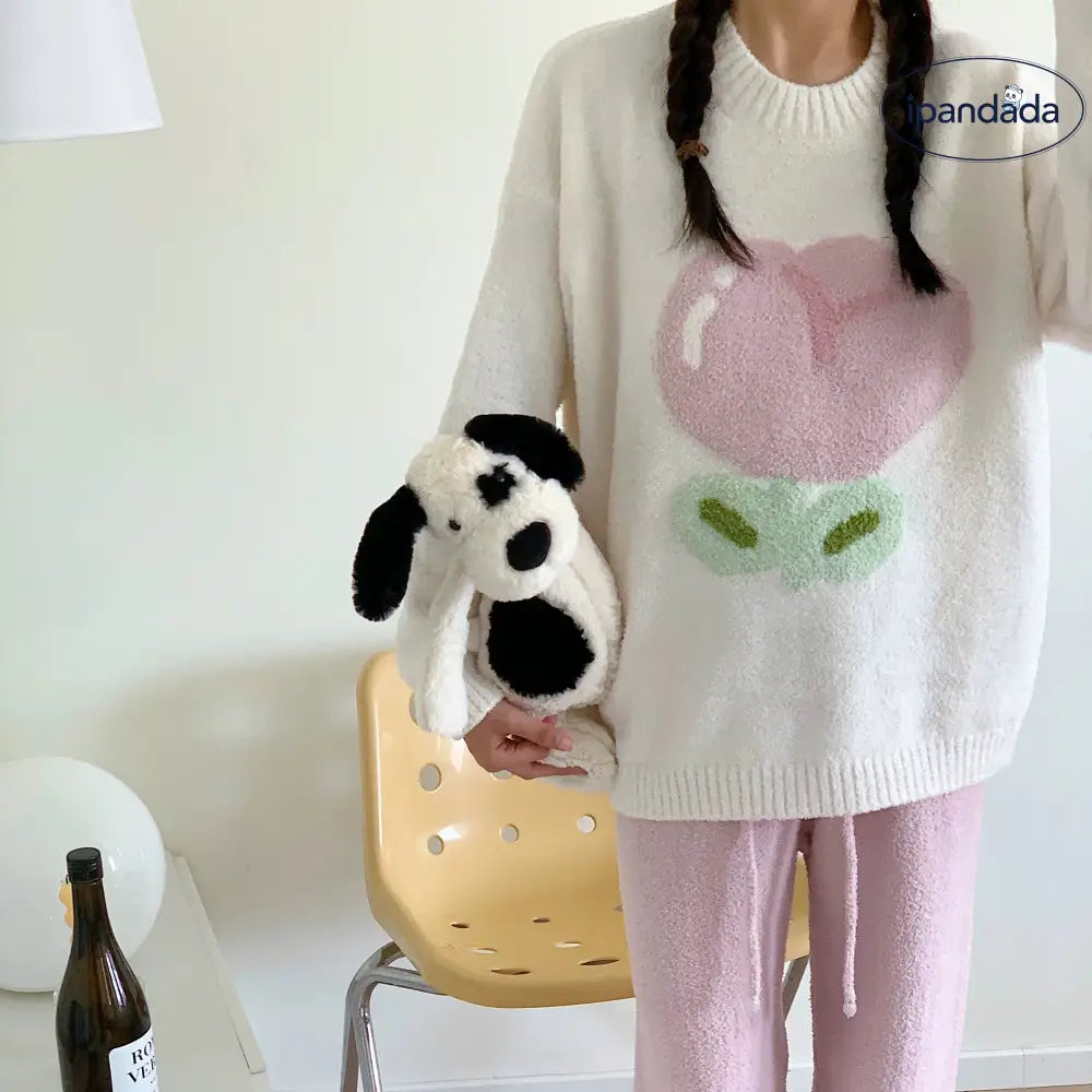 チューリップ 花柄 パジャマ レディース かわいい あったかい ルームウェア やわらかい 春 秋 もこもこ 長袖 婦人 レディース＞セットアップ