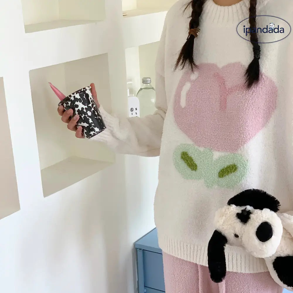 チューリップ 花柄 パジャマ レディース かわいい あったかい ルームウェア やわらかい 春 秋 もこもこ 長袖 婦人 レディース＞セットアップ