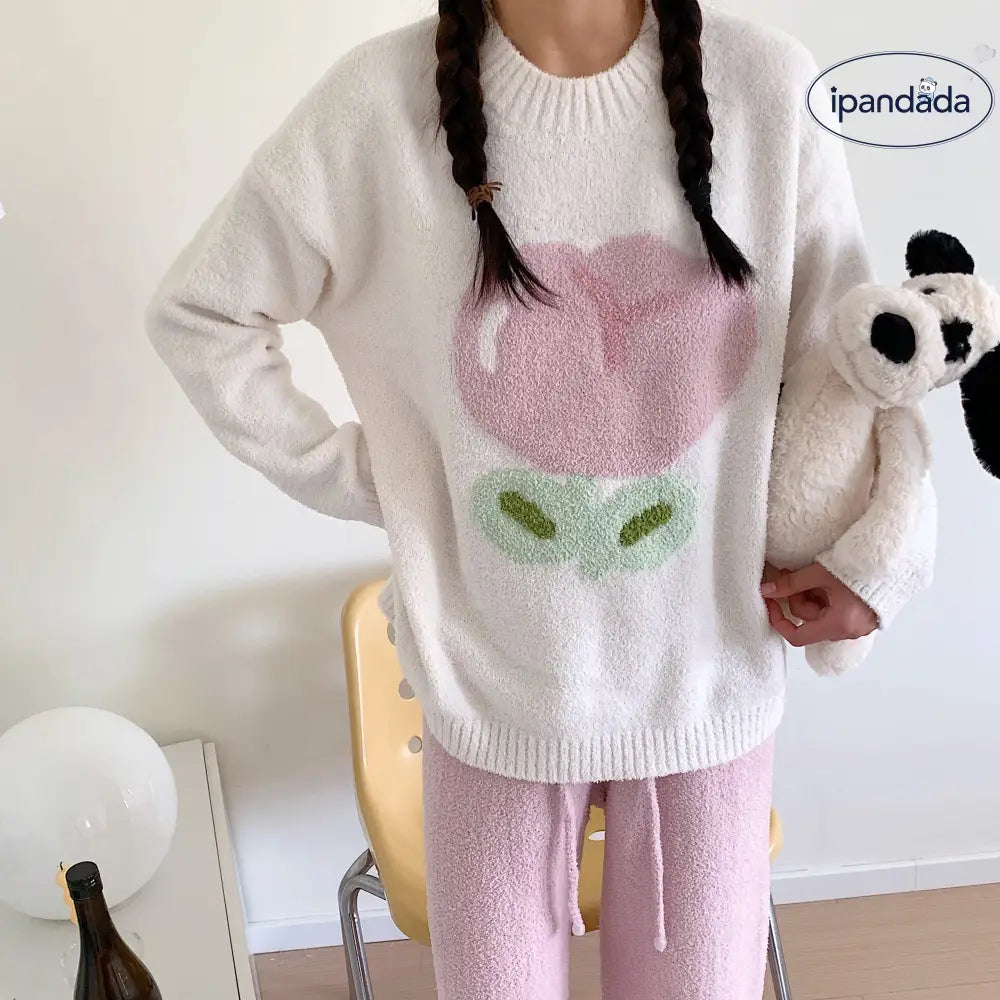 チューリップ 花柄 パジャマ レディース かわいい あったかい ルームウェア やわらかい 春 秋 もこもこ 長袖 婦人 レディース＞セットアップ