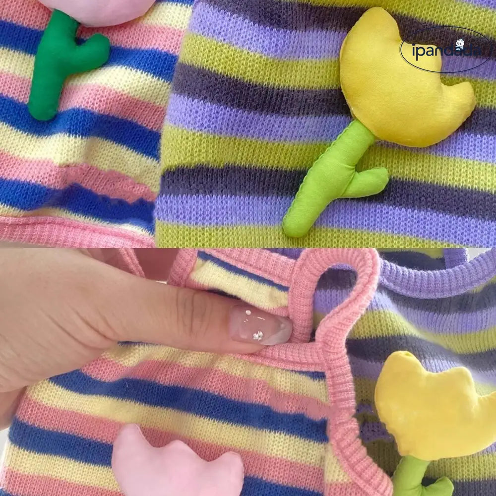チューリップ プリント ペット服 子犬 ストラップベスト 夏 薄手 韓国風 小型犬 トイプードル ビション ポメラニアン 猫用 涼しい 軽量 おしゃれ 通気性 快適 春夏 散歩 室内用 キュート デザイン ペットウェア メッシュ素材 紫外線対策 ペットファッション ID2134
