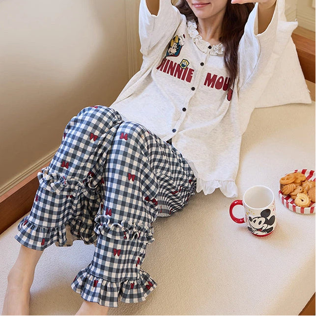 チェック柄 ルームウェア レディース 春 長袖 カーディガンタイプ 前開き 胸パッド付き ブラ付き 部屋着 パジャマ セットアップ 柔らか 肌触り おうち時間 快適 かわいい ID4236