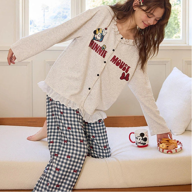 チェック柄 ルームウェア レディース 春 長袖 カーディガンタイプ 前開き 胸パッド付き ブラ付き 部屋着 パジャマ セットアップ 柔らか 肌触り おうち時間 快適 かわいい ID4236