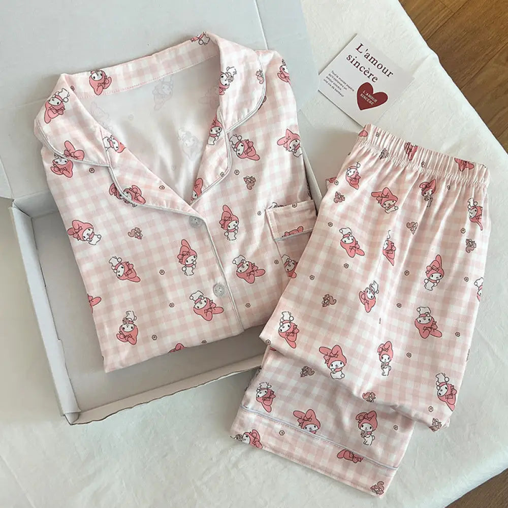 メロディ パジャマ レディース 綿100% 春 秋 長袖 セットアップ 夏 カジュアル チェック ルームウェア ホームウェア かわいい 快適 ゆったり 吸汗 通気性 おしゃれ 女性用 寝具 ピンク ソフト 着心地 休日 リラックス