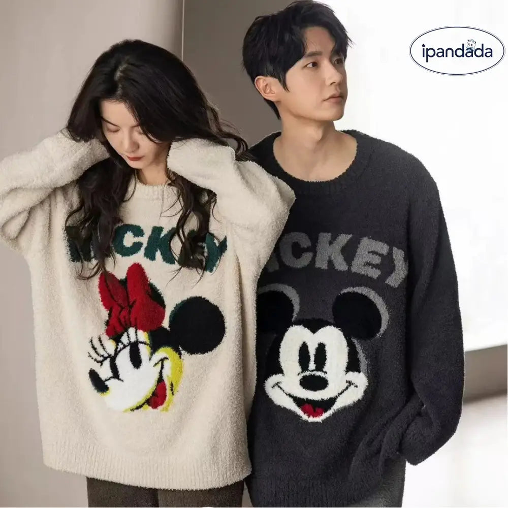 カップル パジャマ 女性用 男性用 冬 カートゥーン ラウンドネック フリース セット ミッキー ルームウェア ID3701 コーディネート＞ペアルック