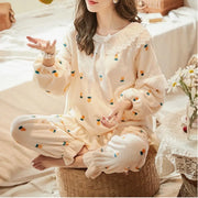 大人気 コーラルフリース レース 小清新 キャロット 保温 フランネル パジャマ レディース 冬用 部屋着 女性 秋冬新作 ID2157