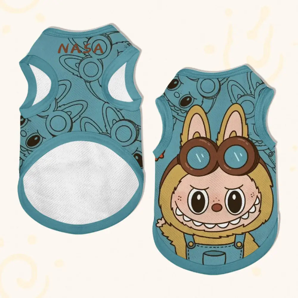 ID1003 labubu × NASA コラボ ペットウェア かわいい 犬 猫用 ベスト ゴールデンレトリバー トイプードル ポメラニアン 夏用 メッシュ 通気性 快適 柔らかい インスタ映え 人気款 タイプ① / XS
