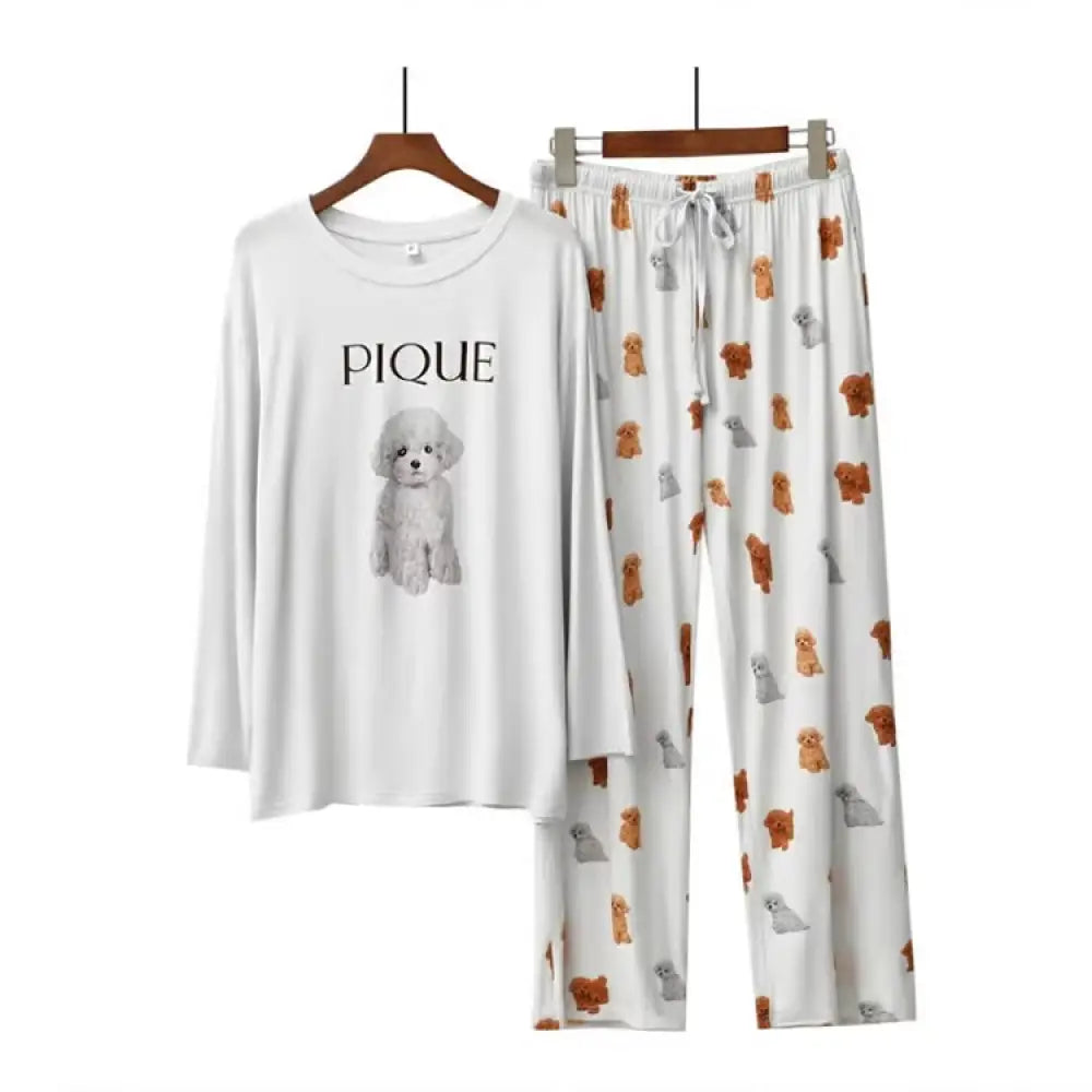 ID243 パジャマ レディース ルームウェア 春秋夏 セットアップ ゆったり 長袖 長パンツ 女性 上下セット くま柄 可愛い ロングパンツ 韓国風 寝巻き 部屋着 グレー / フリー レディース＞セットアップ