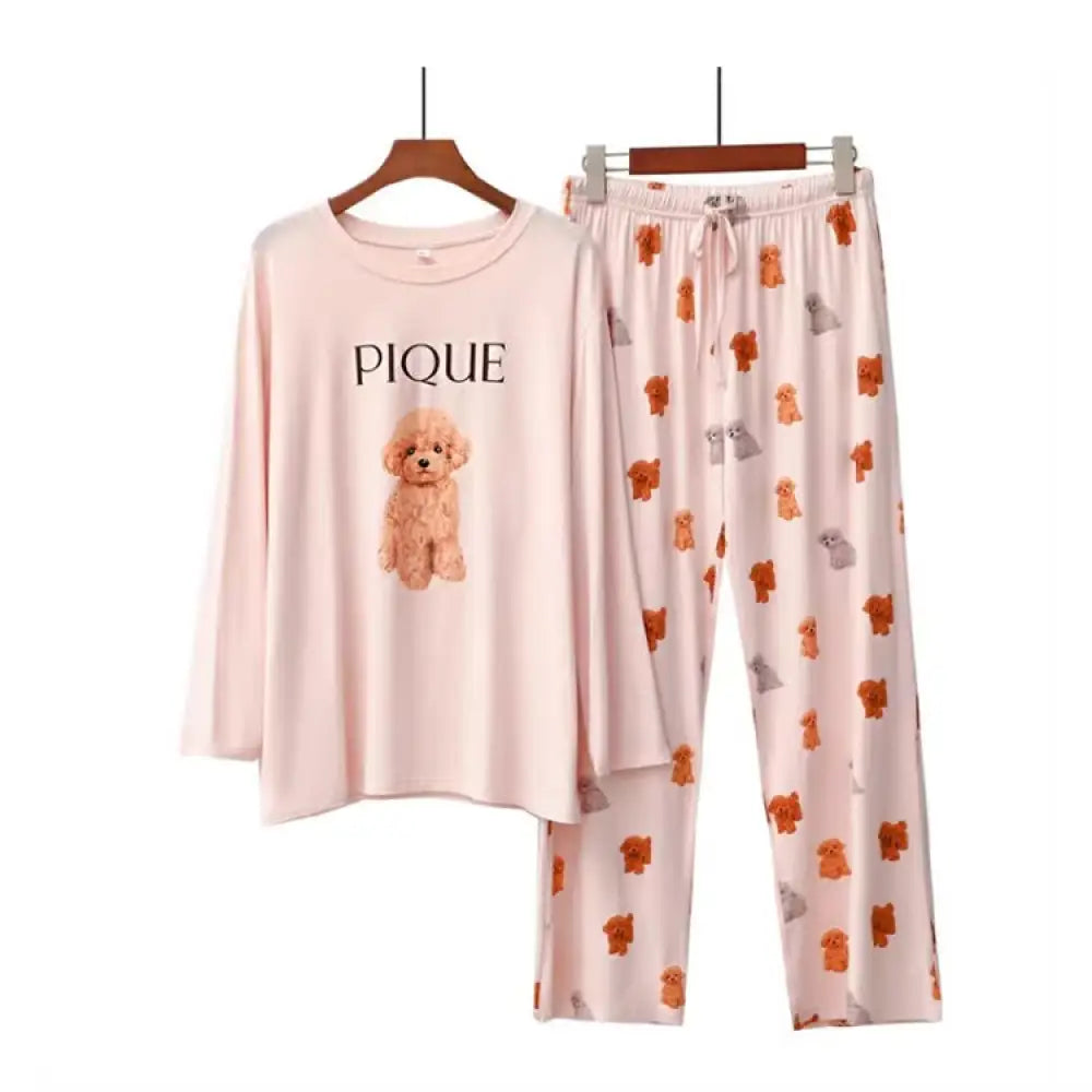 ID243 パジャマ レディース ルームウェア 春秋夏 セットアップ ゆったり 長袖 長パンツ 女性 上下セット くま柄 可愛い ロングパンツ 韓国風 寝巻き 部屋着 ピンク / フリー レディース＞セットアップ