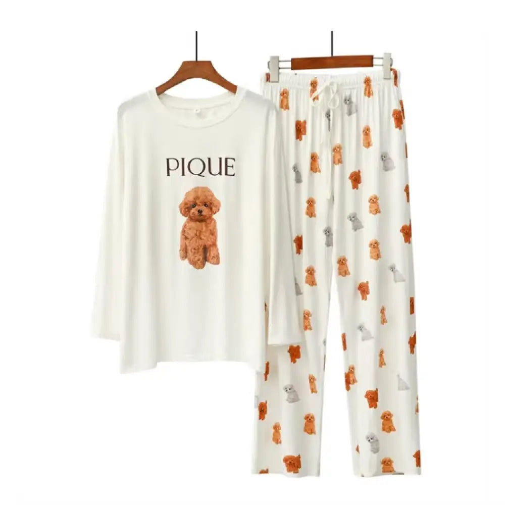 ID243 パジャマ レディース ルームウェア 春秋夏 セットアップ ゆったり 長袖 長パンツ 女性 上下セット くま柄 可愛い ロングパンツ 韓国風 寝巻き 部屋着 ベージュ / フリー レディース＞セットアップ