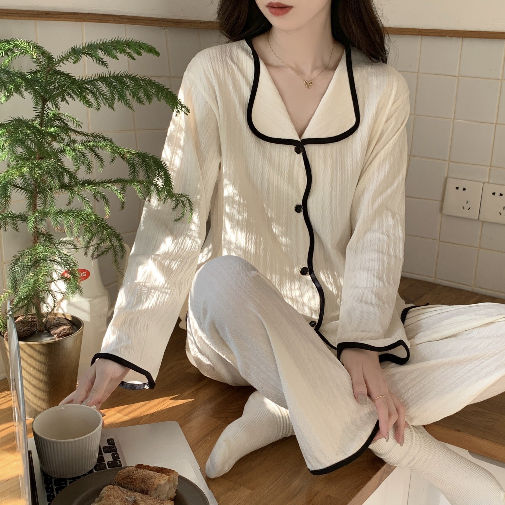 レディース パジャマ 春秋 ナイトウェア かわいい 可愛い 長袖 部屋着 カーディガン 新作 シンプル カジュアル レディース ルームウェア セット ID4275