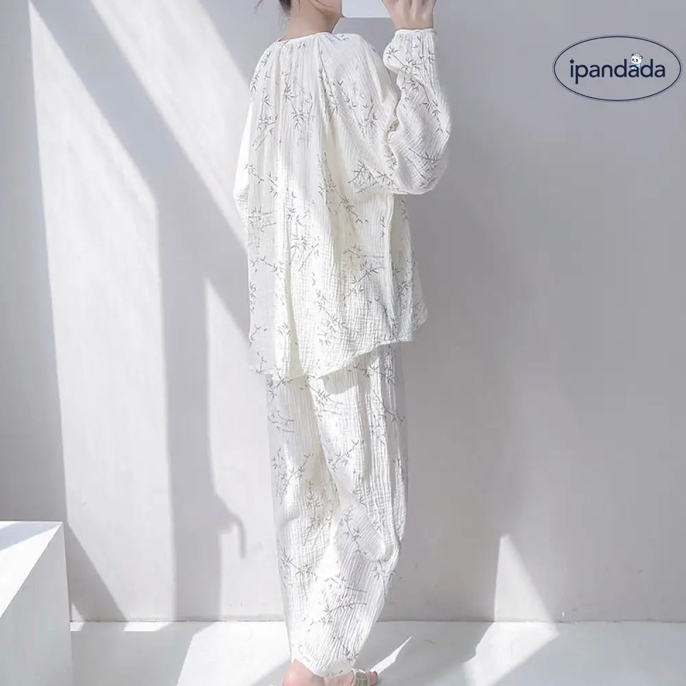 ダブルガーゼ パジャマ セット 春秋 長袖 ゆったり 大きいサイズ ルームウェア 女子 部屋着 肌に優しい 通気性 2点セット 快適 ID4060 レディース＞セットアップ