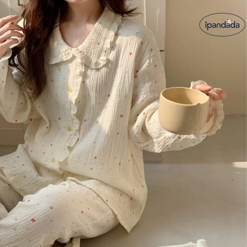 ダブルガーゼ パジャマ セット 春秋 長袖 長ズボン シフォンクレープ ルームウェア ティーン かわいい 2点セット 部屋着 寝間着 ID4110 レディース＞セットアップ