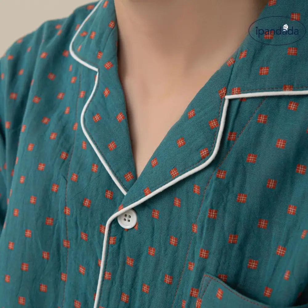 ダブルガーゼ レディース メンズ ペア 長袖 ホームウェア パジャマ 長袖 綿 スラブ カジュアル カップル セット 春秋用 ID4130 コーディネート＞ペアルック