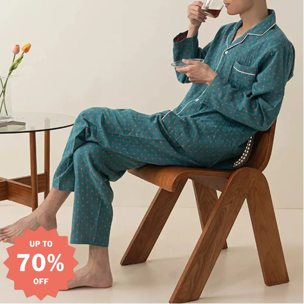 ダブルガーゼ レディース メンズ ペア 長袖 ホームウェア パジャマ 長袖 綿 スラブ カジュアル カップル セット 春秋用 ID4130 コーディネート＞ペアルック