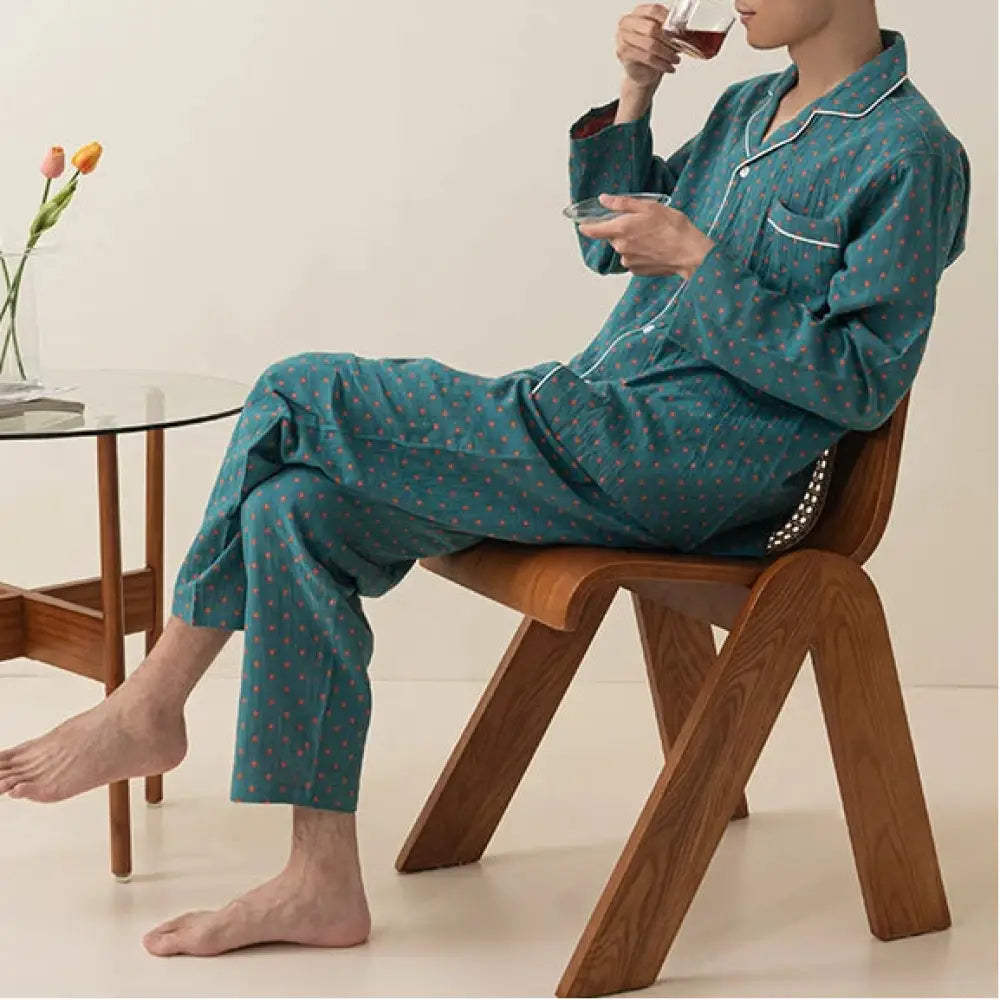 ダブルガーゼ レディース メンズ ペア 長袖 ホームウェア パジャマ 長袖 綿 スラブ カジュアル カップル セット 春秋用 ID4130 コーディネート＞ペアルック