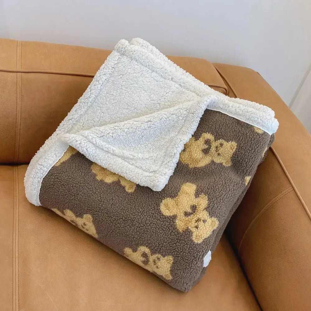 ダブルレイヤー 保温 厚手 キャラクター ブランケット ベア フリース カバー ブランケット 昼寝用 フリース ソファブランケット ID3111 ブラウン / 70*100cm（0.48kg）