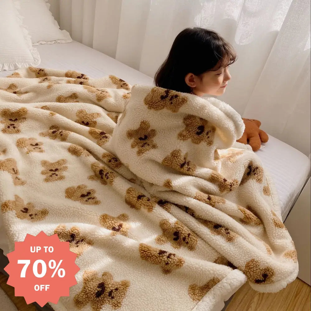 ダブルレイヤー 保温 厚手 キャラクター ブランケット ベア フリース カバー ブランケット 昼寝用 フリース ソファブランケット ID3111