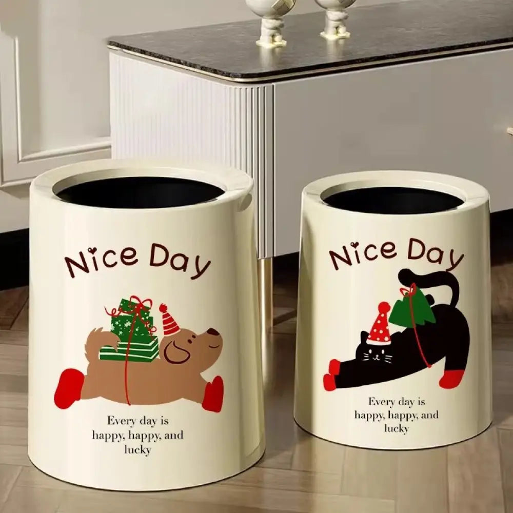 ダブルレイヤー リビング用 ゴミ箱 室内用 大容量 かわいい 猫犬デザイン 創意的な ペーパーバスケット 高見え ゴミ筒 ID2147