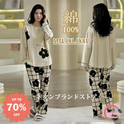 大きいサイズ 薄手 春夏用 春秋用 春 かぶり 綿 長袖 上下セット ルームウェア レディース パジャマ ID3982